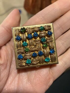 Vintage gold tone rhinestone pill box